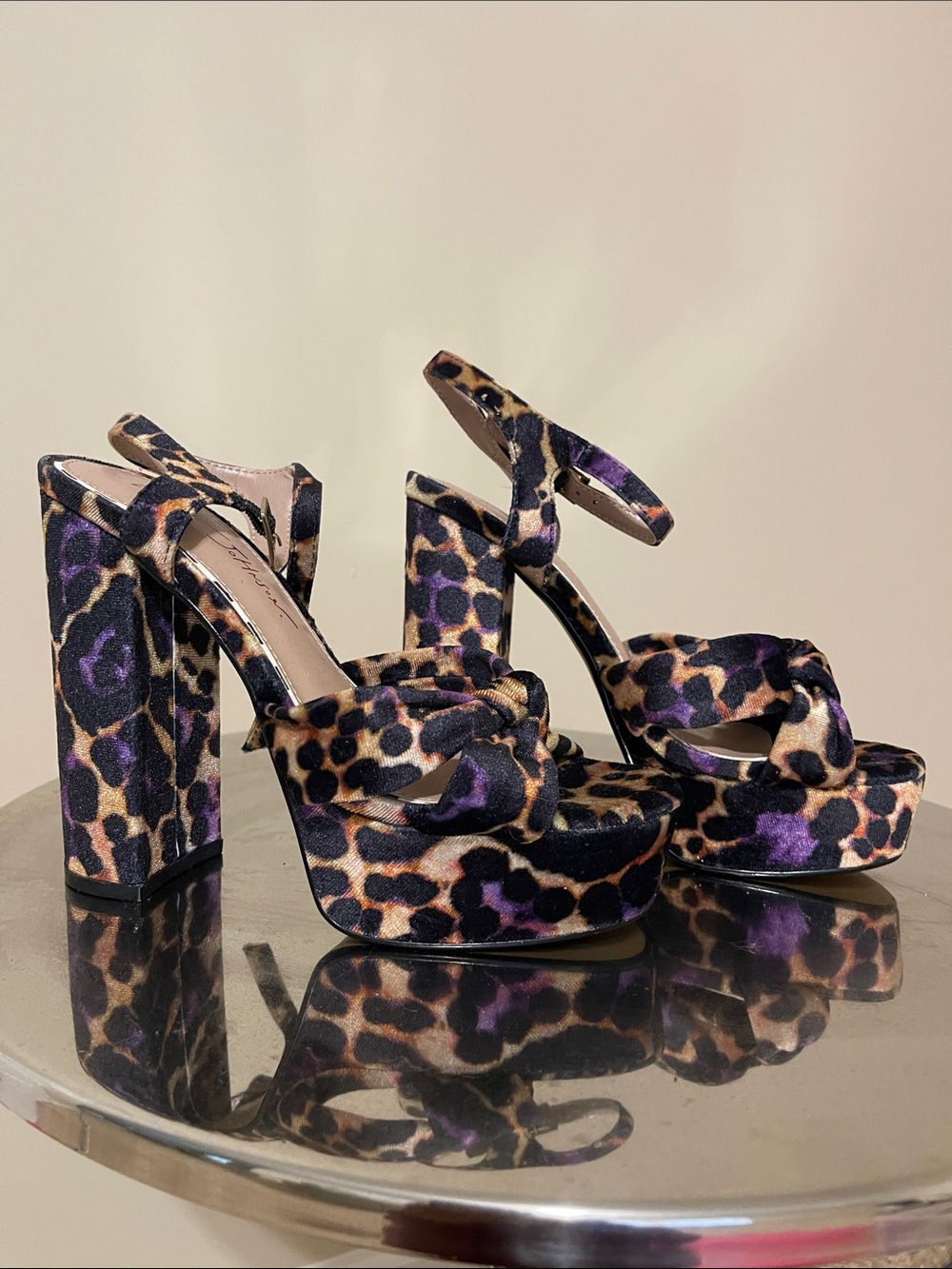 Betsey Johnson Leopard Platform Sandals with Purple Accents